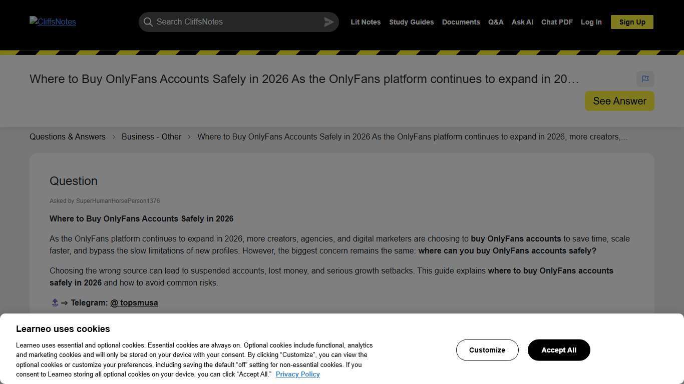 Where to Buy OnlyFans Accounts Safely in 2026 As the OnlyFans platform continues to expand in 2026, more creators,... CliffsNotes